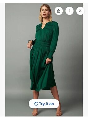 Current Air Teal Ruffled V-Neck Long Sleeve Dress